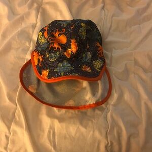 Navy Blue and Orange Kids' Sun Hat with Sea Creatures